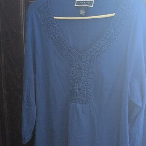 Karen Scott Women's Deep Blue Embroidered Blouse